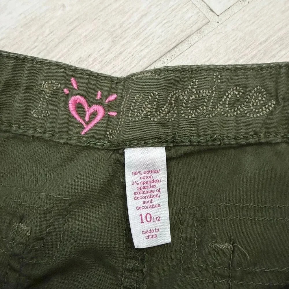 Justice Girls Olive Green Cargo Utility Shorts Size  10 ½